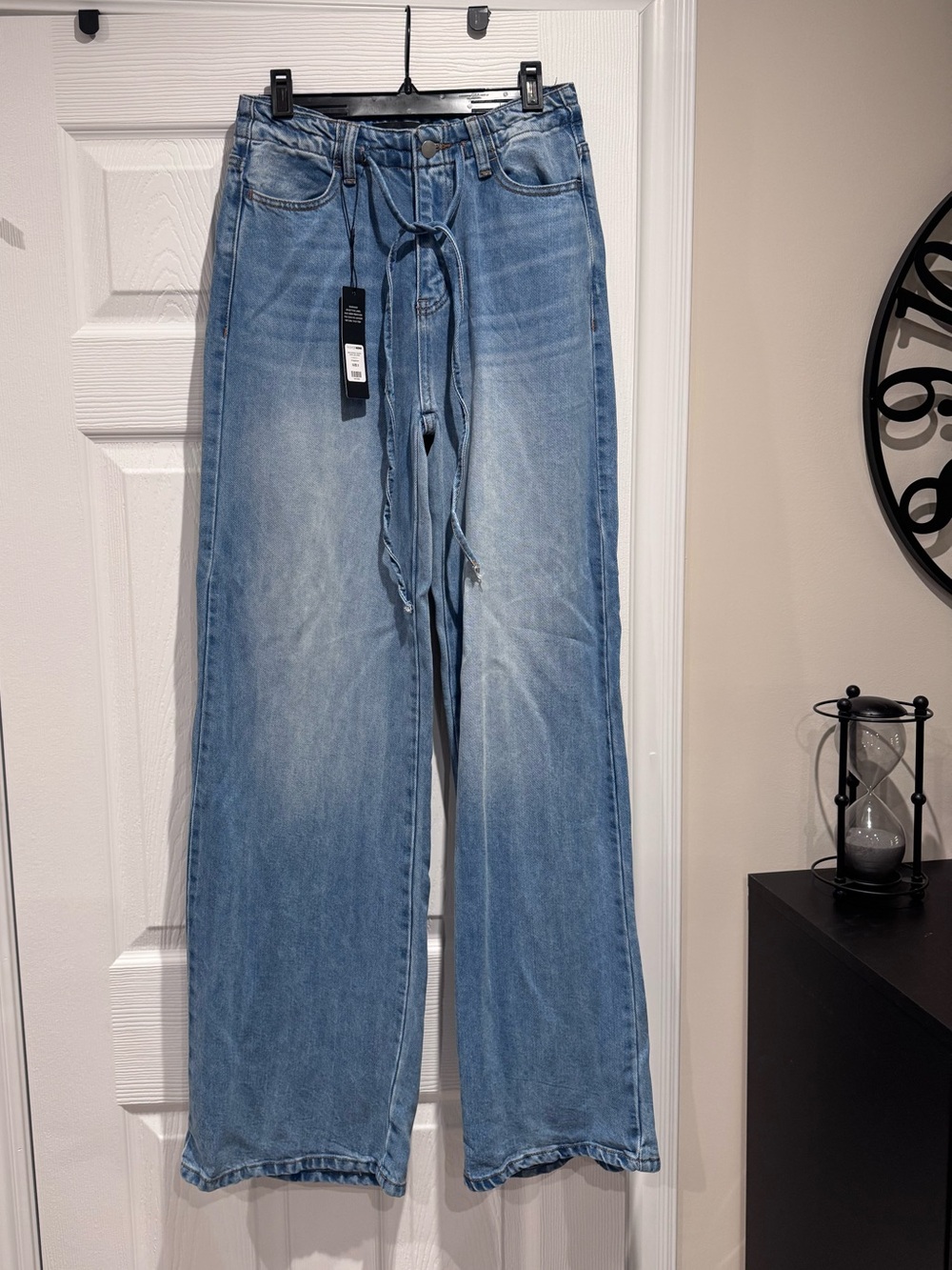 Fashion Nova Light Blue Wide-Leg Tie-Waist Women’s Jeans